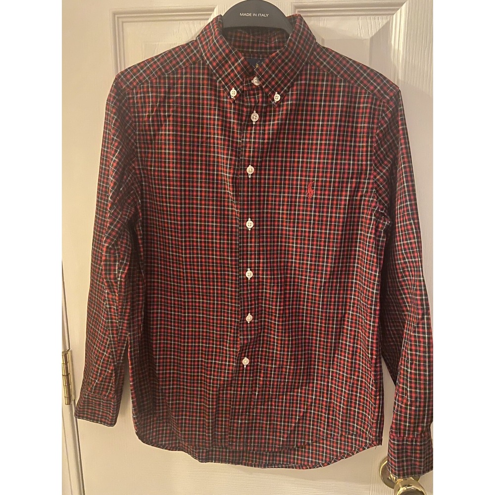 Ralph Lauren Polo Red And Blue Plaid Long Sleeve Shirt Size 10-12